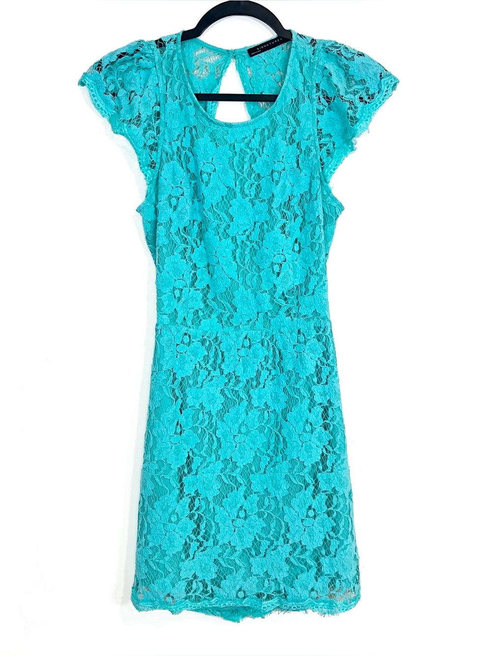 Signature 8 Floral Lace Cut Out Back Dress Turquoise Girls Size Large Formal